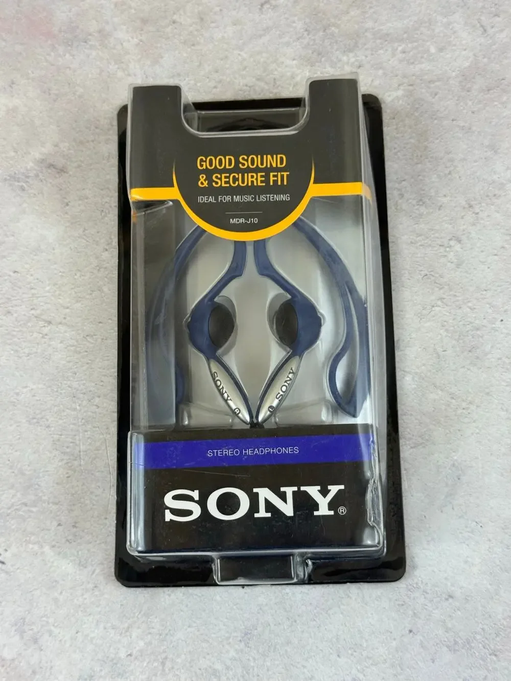 Vintage 2006 Sony MDR-J10 Stable Ear Clip On Wired Headphones Blue Large NEW NOS